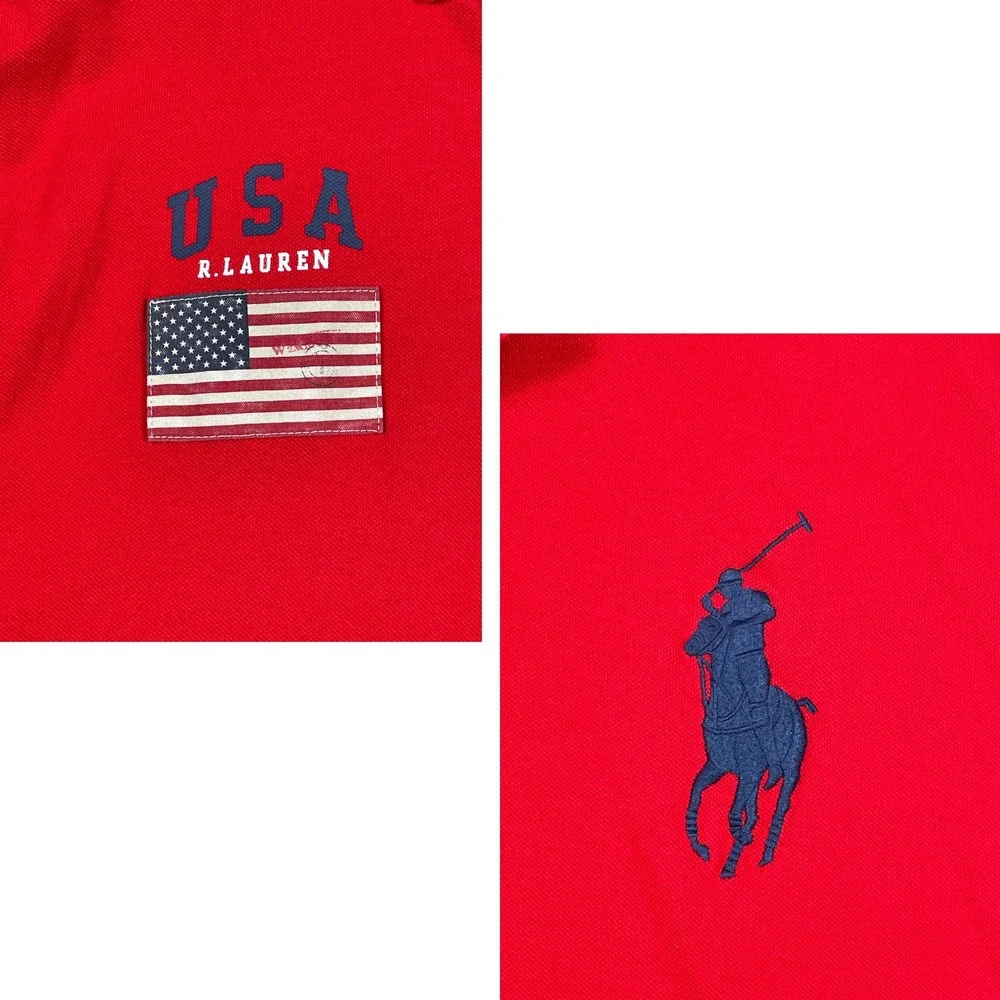 Polo Ralph Lauren Mens XXL Red Short Sleeve (Slim) Custom Patriotic USA Big Pony